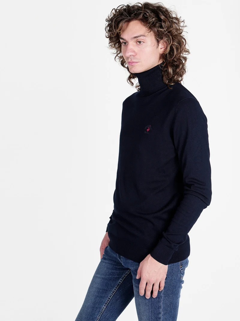Pullover dolcevita in maglia da uomo - blu scuro