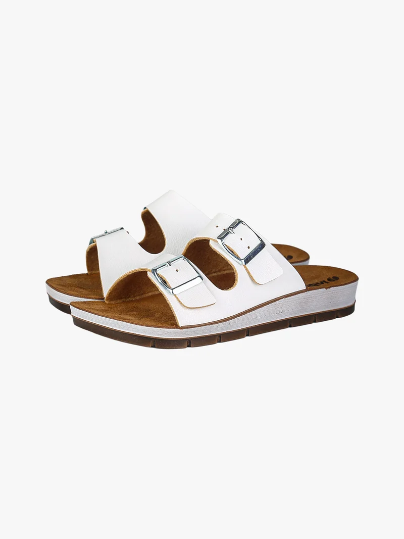 Ciabatte donna con doppia fascia e fibbie - bianco