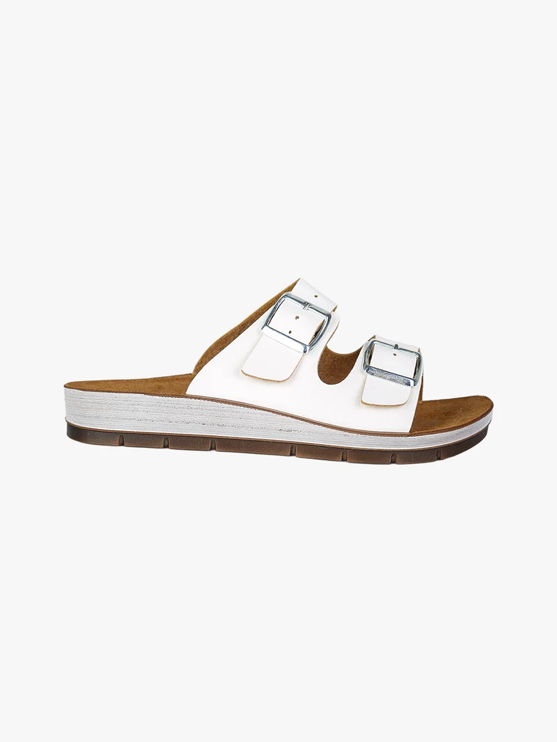 Ciabatte donna con doppia fascia e fibbie - bianco