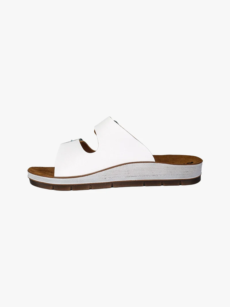 Ciabatte donna con doppia fascia e fibbie - bianco