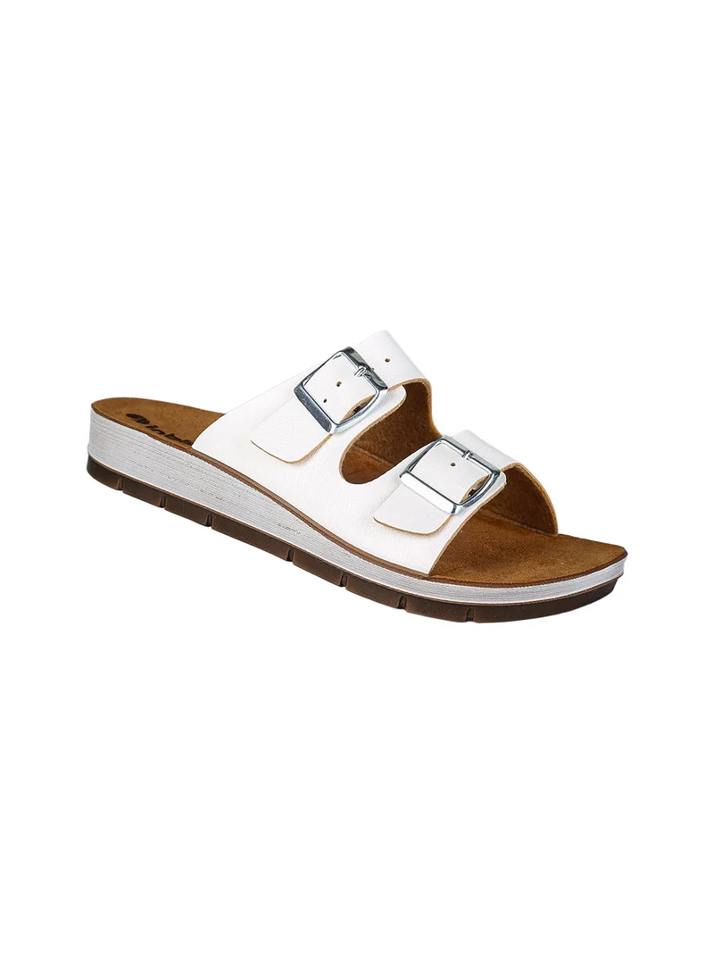 Ciabatte donna con doppia fascia e fibbie - bianco