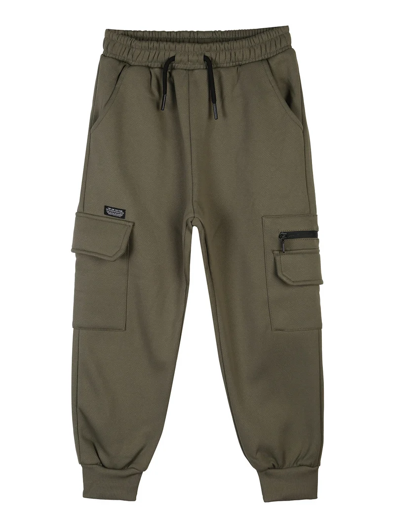 Pantaloni cargo da bambino con polsini e interno felpato - militare