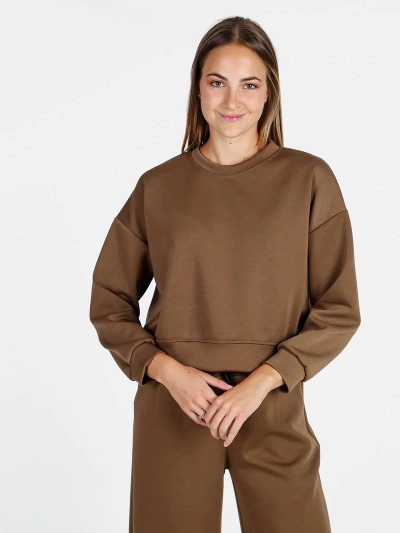 Felpa donna oversize girocollo - marrone