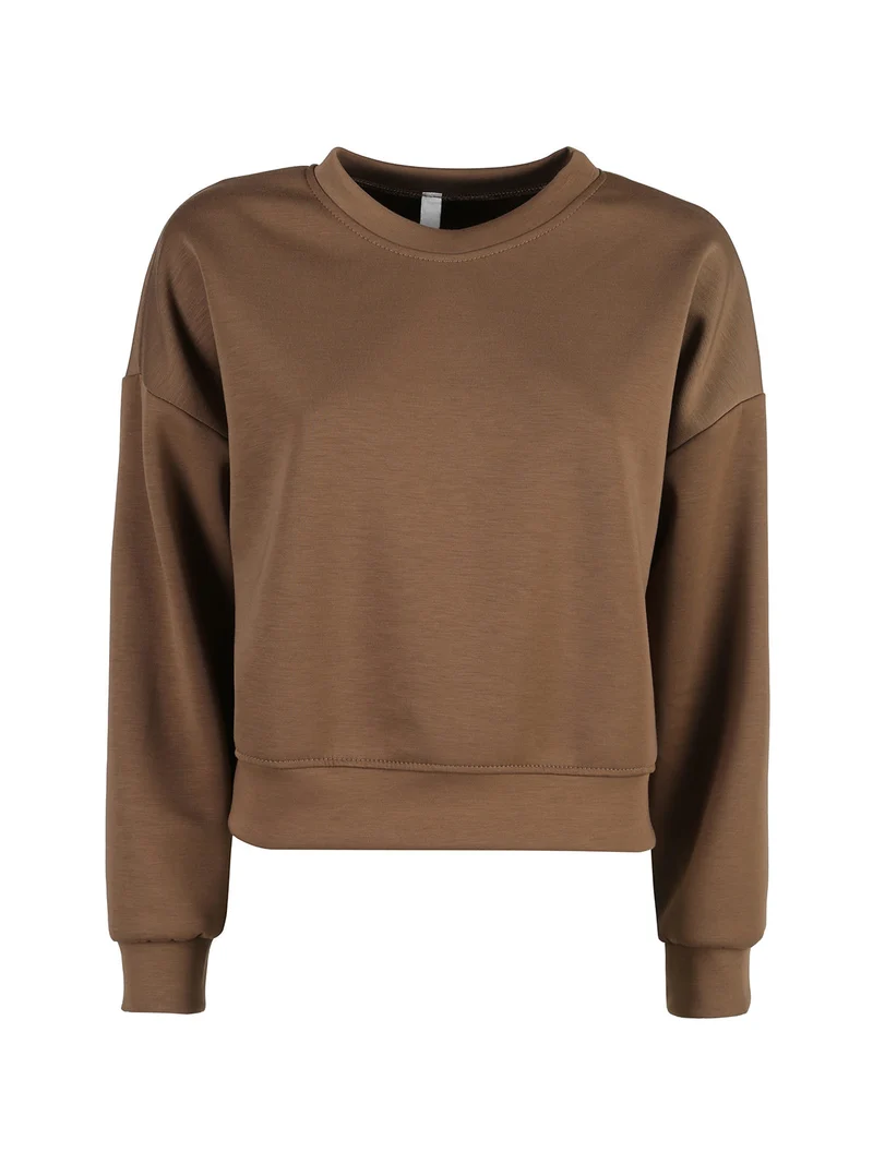 Felpa donna oversize girocollo - marrone