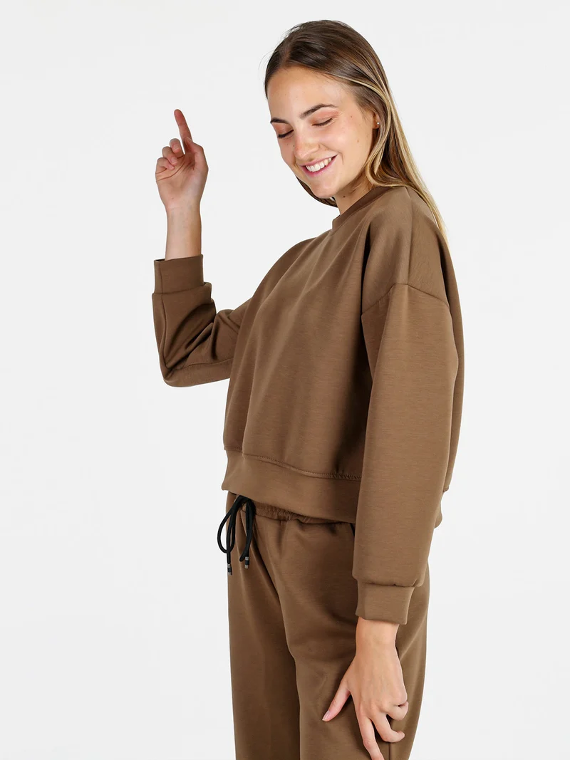Felpa donna oversize girocollo - marrone