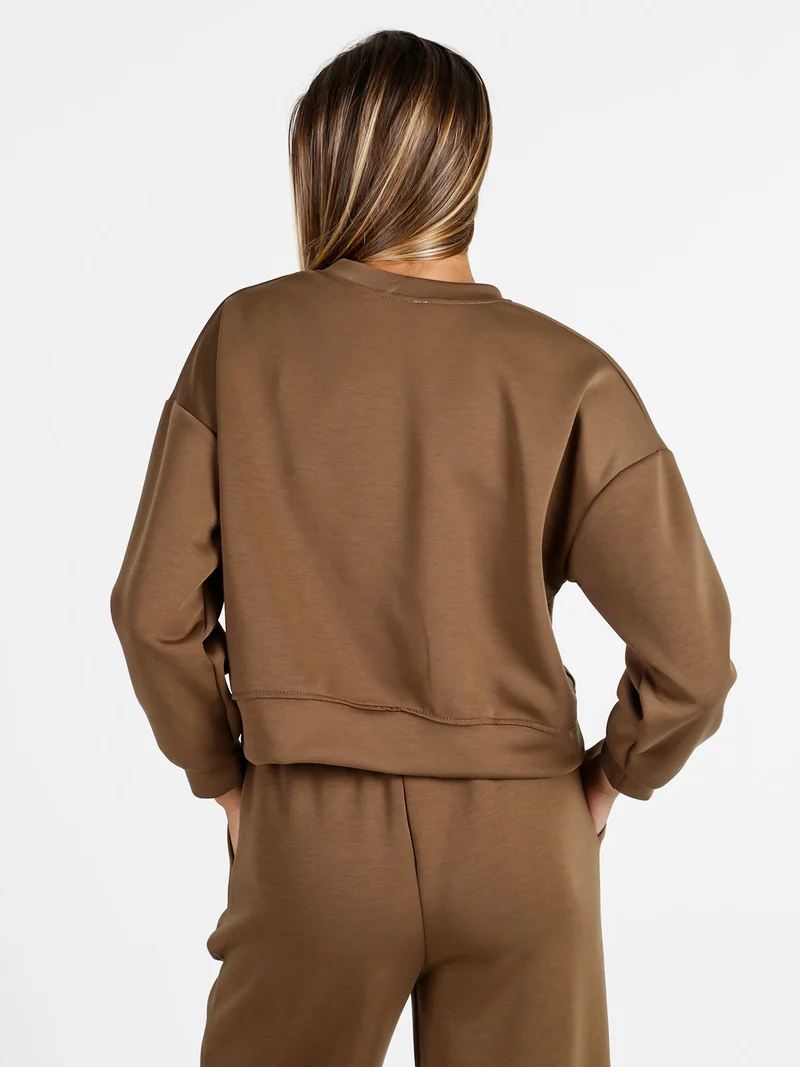 Felpa donna oversize girocollo - marrone