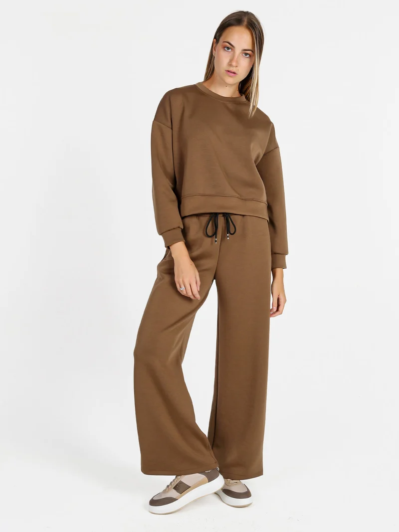 Felpa donna oversize girocollo - marrone