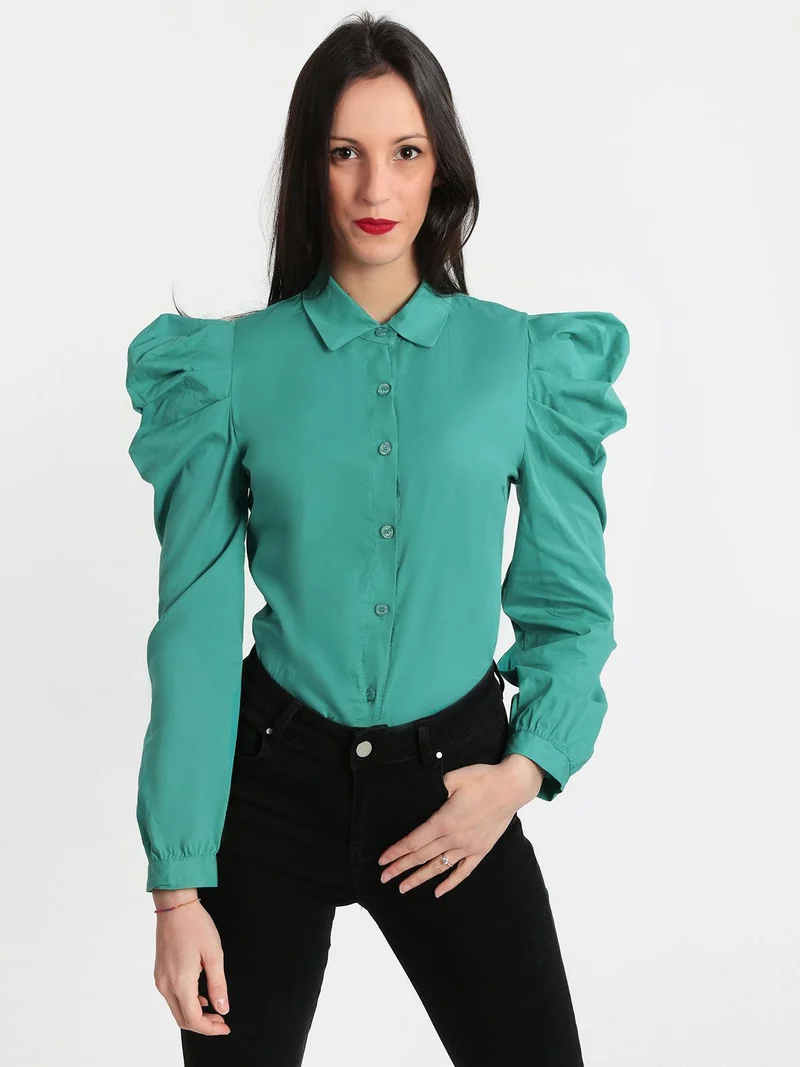 Camicia classica con maniche a sbuffo - acqua marina