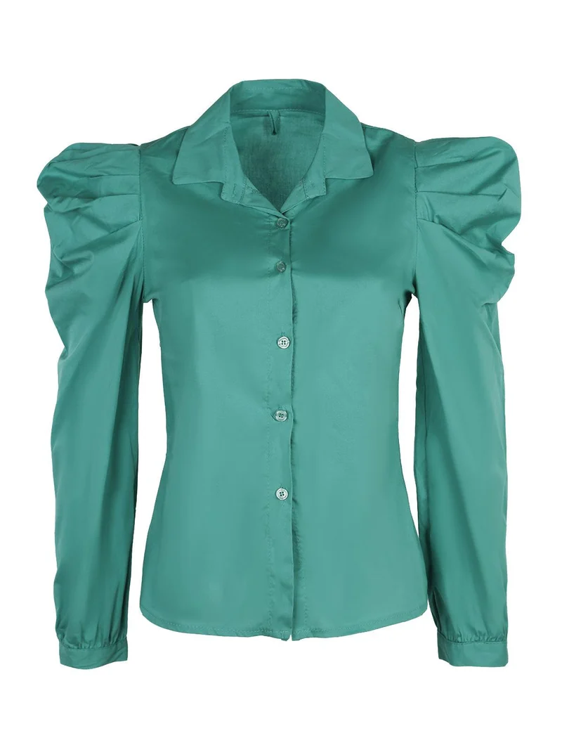 Camicia classica con maniche a sbuffo - acqua marina
