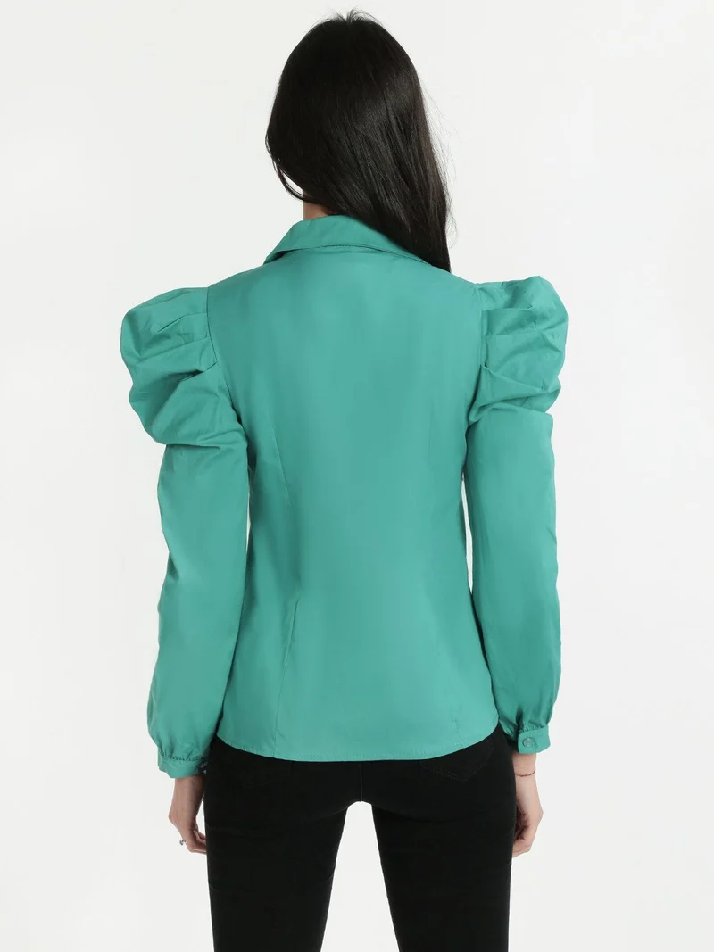 Camicia classica con maniche a sbuffo - acqua marina