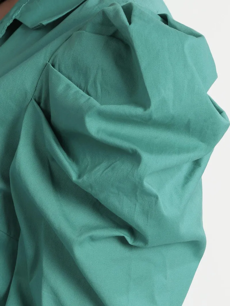 Camicia classica con maniche a sbuffo - acqua marina