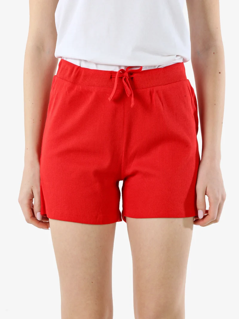Shorts sportivi da donna a costine con coulisse - rosso