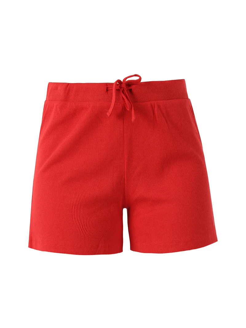 Shorts sportivi da donna a costine con coulisse - rosso