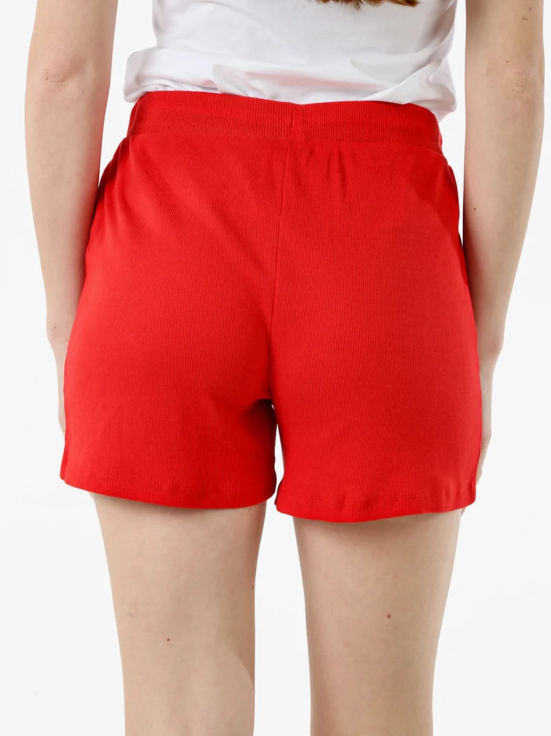 Shorts sportivi da donna a costine con coulisse - rosso