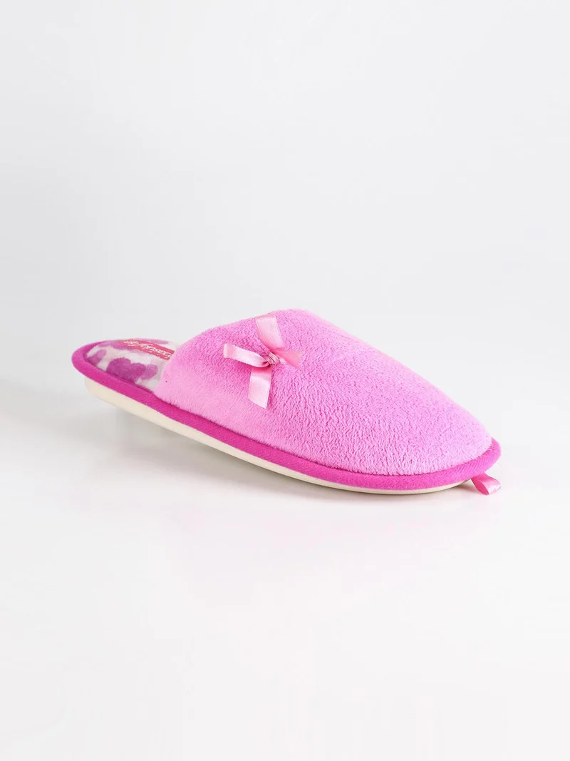 Pantofole in tessuto effetto velluto con fiocco Fuxia