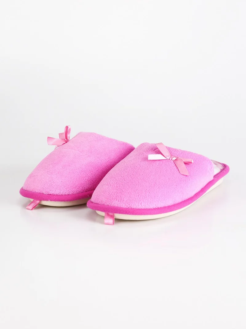 Pantofole in tessuto effetto velluto con fiocco Fuxia