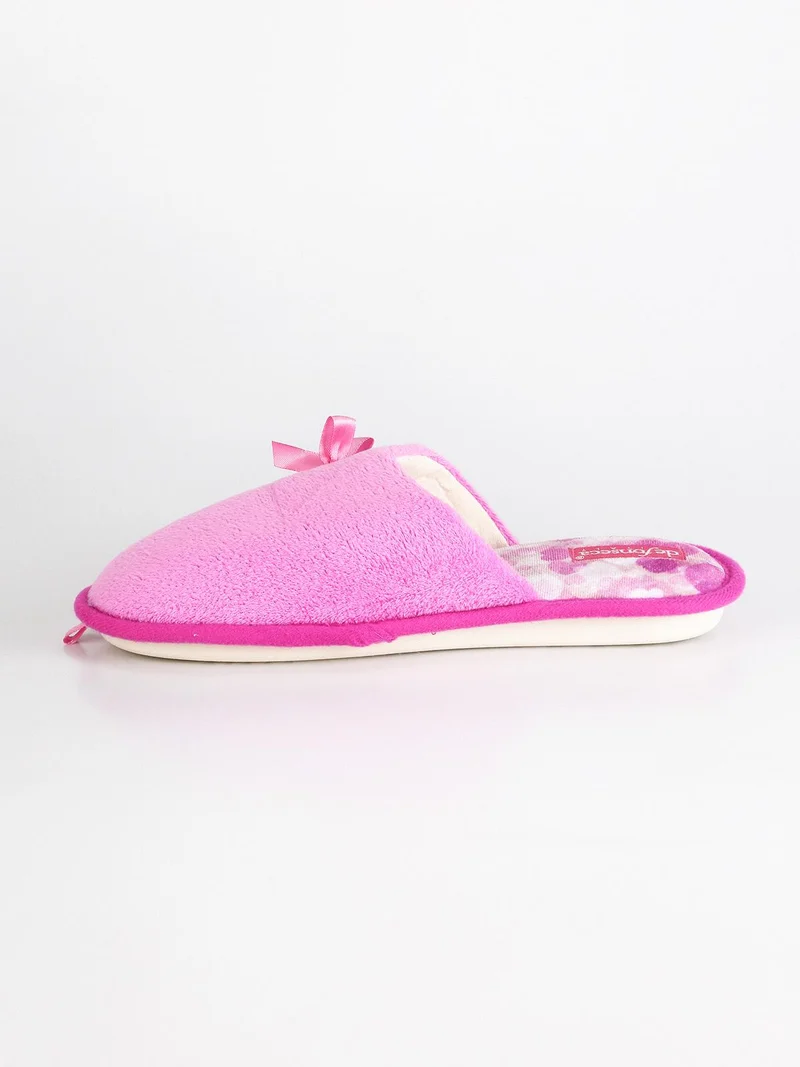 Pantofole in tessuto effetto velluto con fiocco Fuxia