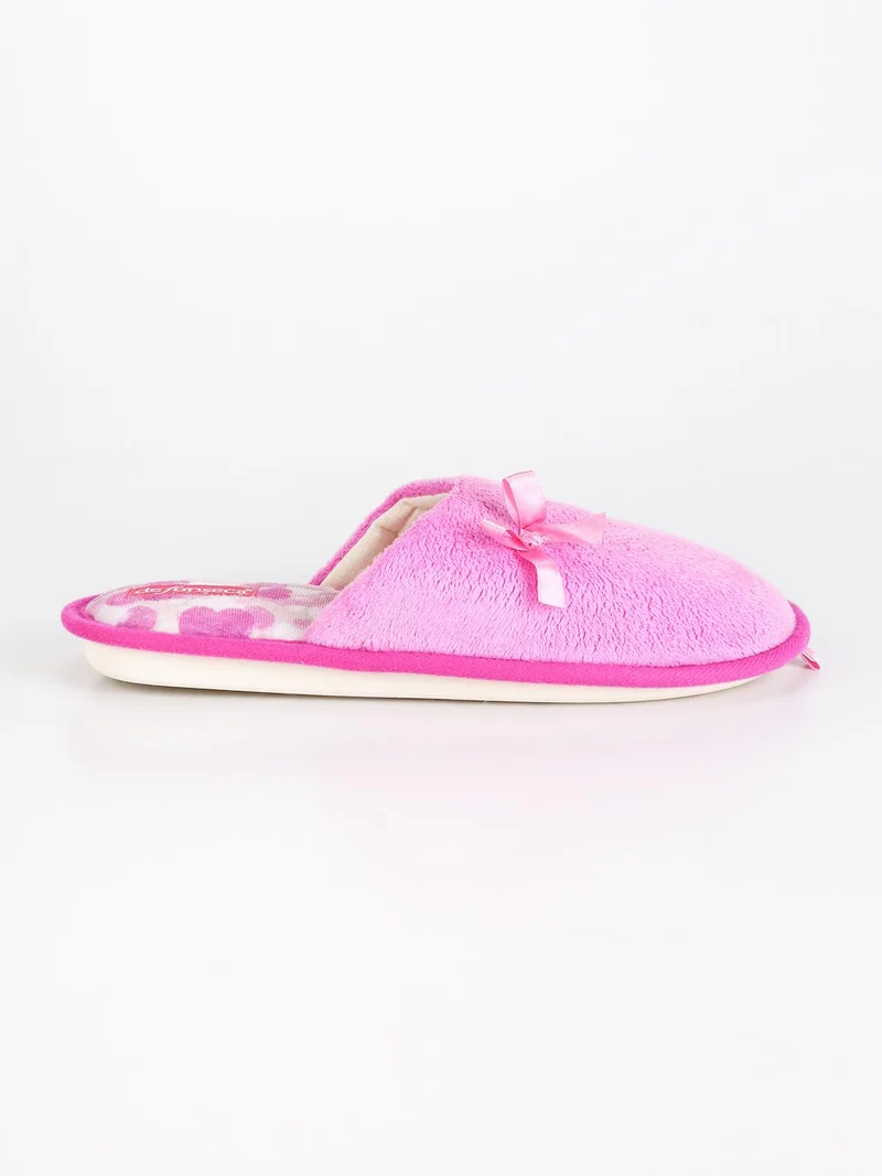 Pantofole in tessuto effetto velluto con fiocco Fuxia