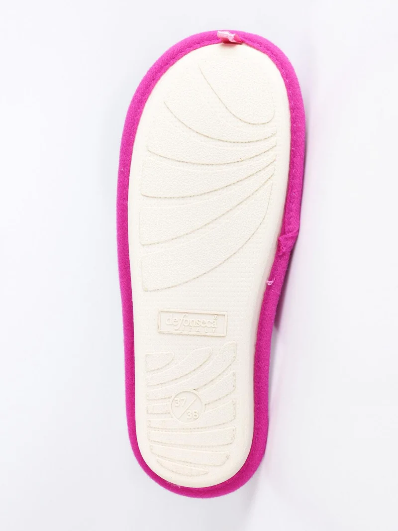 Pantofole in tessuto effetto velluto con fiocco Fuxia