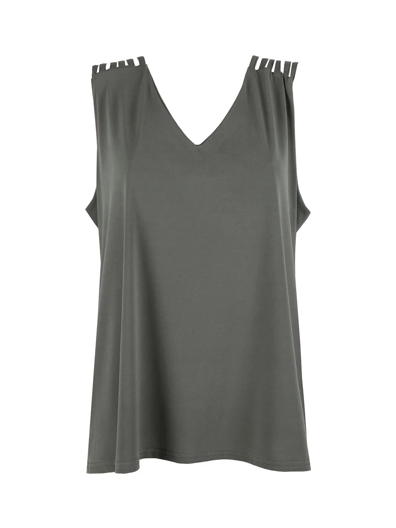 Top donna smanicato con scollo a V linea curvy - verde