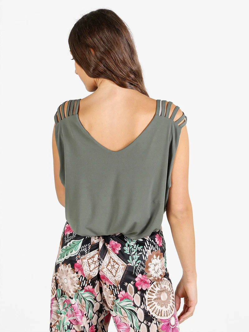 Top donna smanicato con scollo a V linea curvy - verde