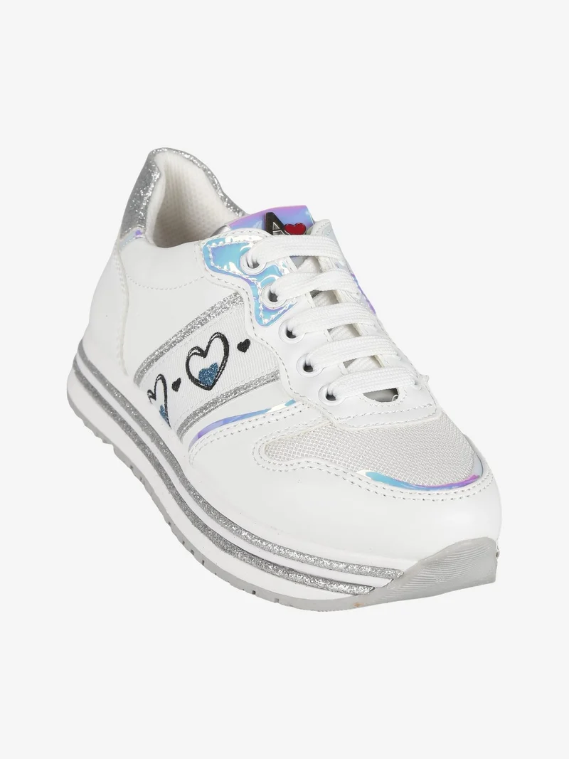 Sneakers da bambina con platform e glitter - bianco