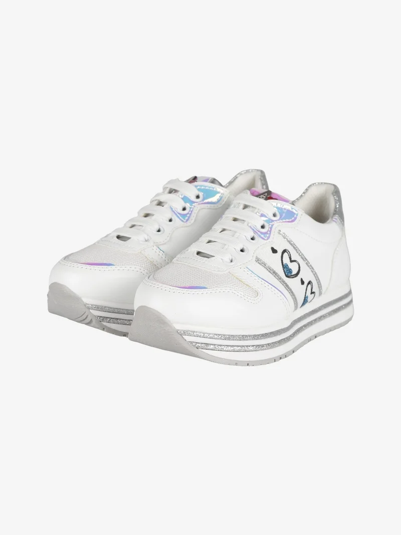Sneakers da bambina con platform e glitter - bianco