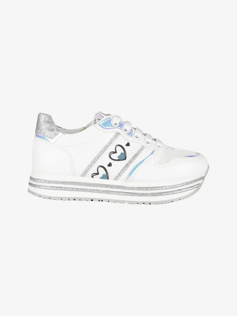 Sneakers da bambina con platform e glitter - bianco
