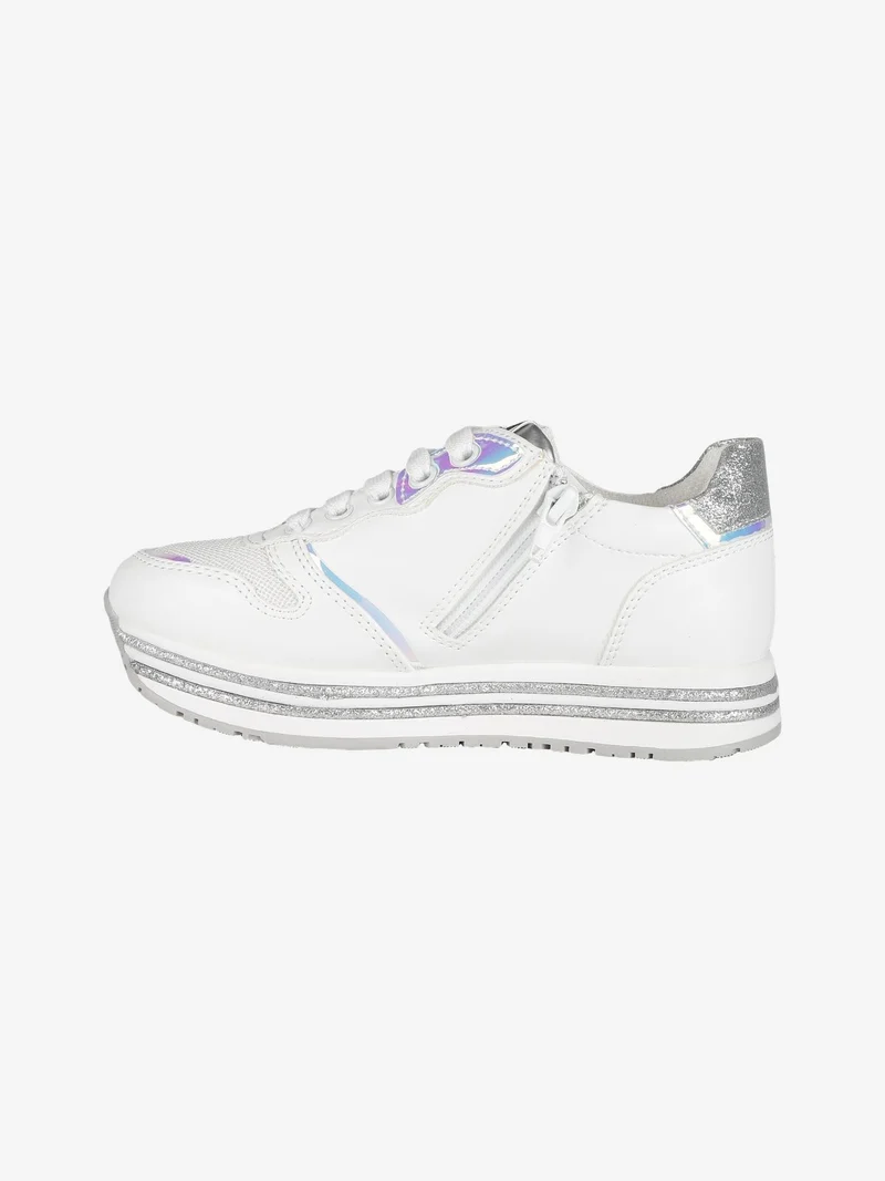 Sneakers da bambina con platform e glitter - bianco