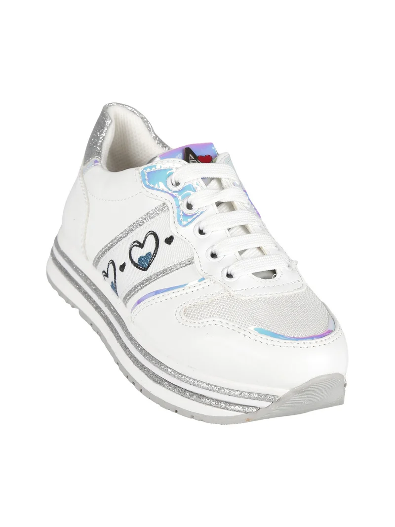 Sneakers da bambina con platform e glitter - bianco