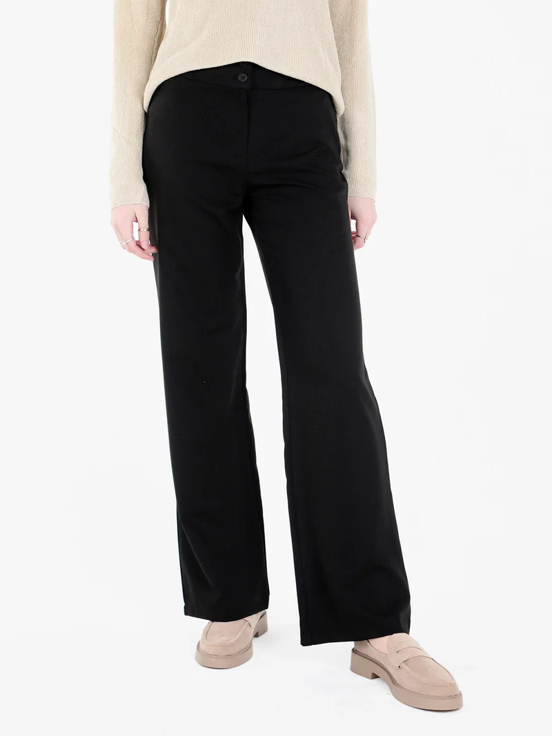 Pantaloni casual da donna a vita alta - nero