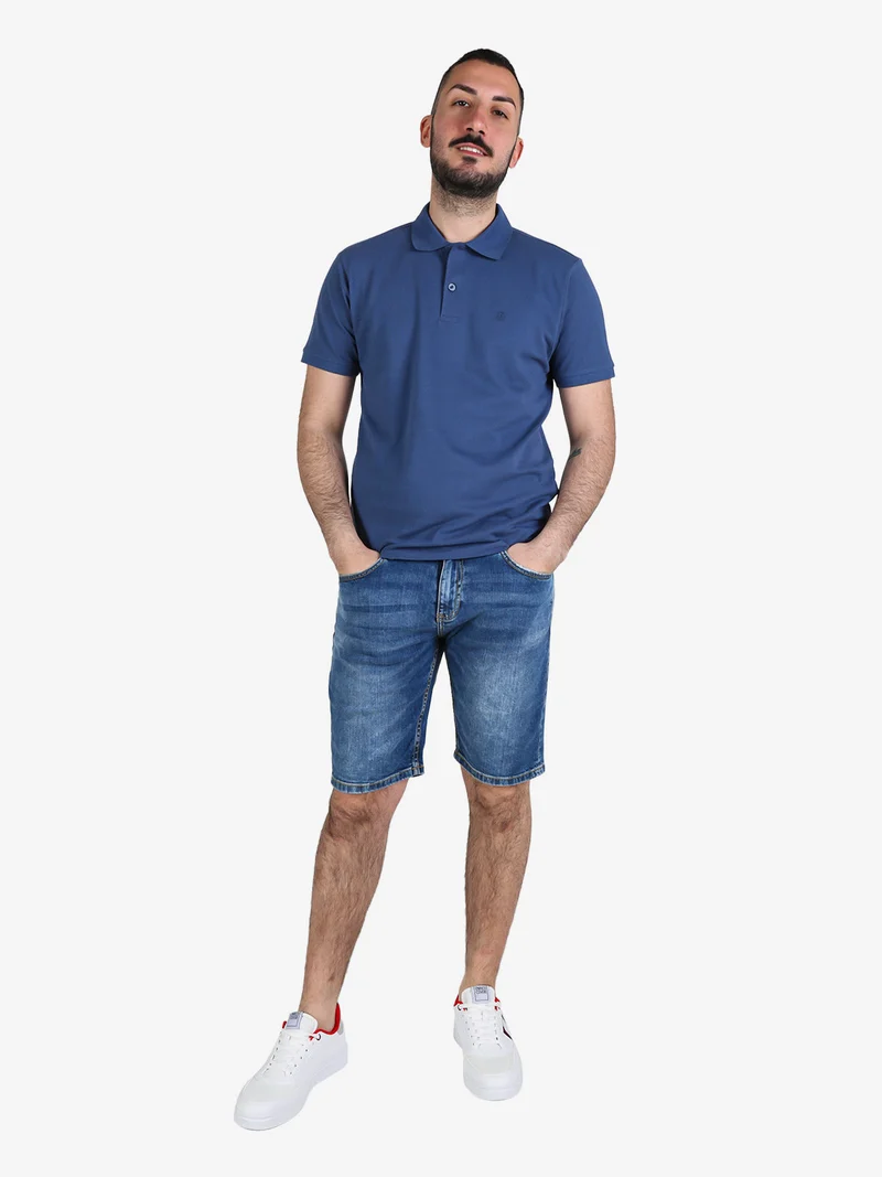 Polo da uomo in cotone a maniche corte - blu
