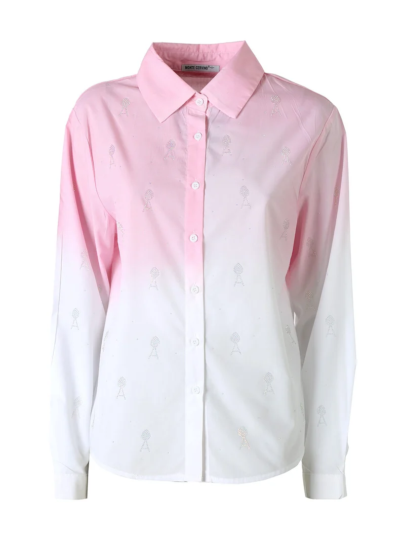 Camicia donna a maniche lunghe sfumata con strass - rosa