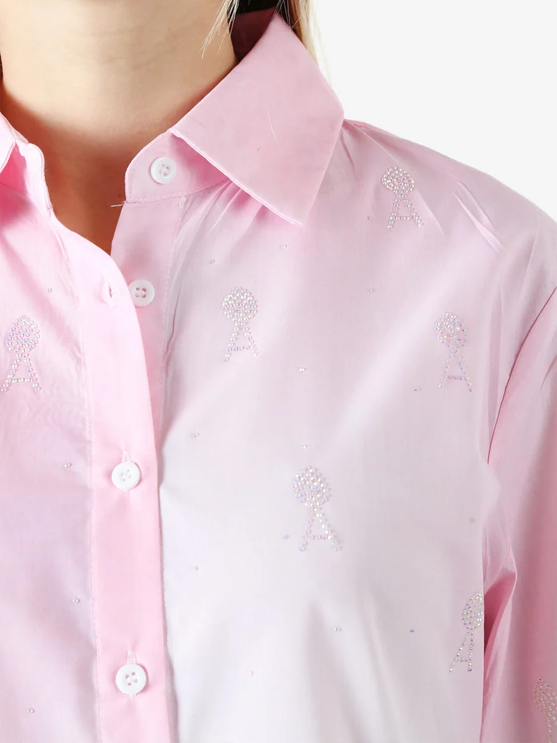 Camicia donna a maniche lunghe sfumata con strass - rosa