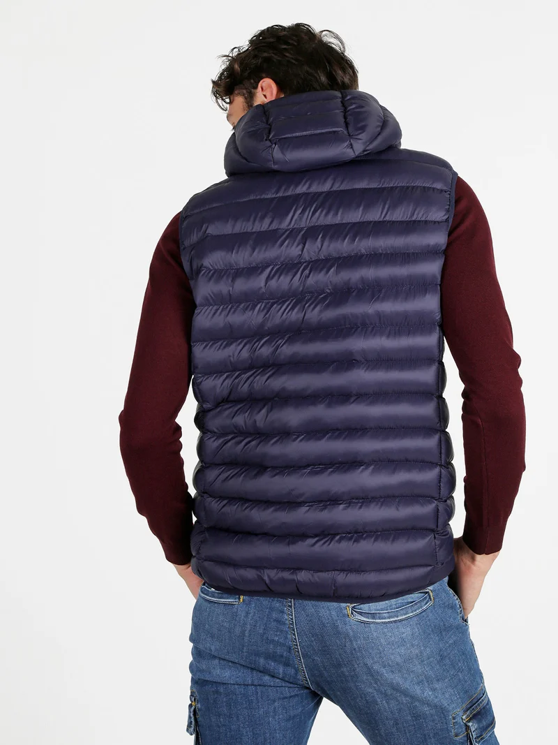 Gilet da uomo imbottito con cappuccio - blu scuro