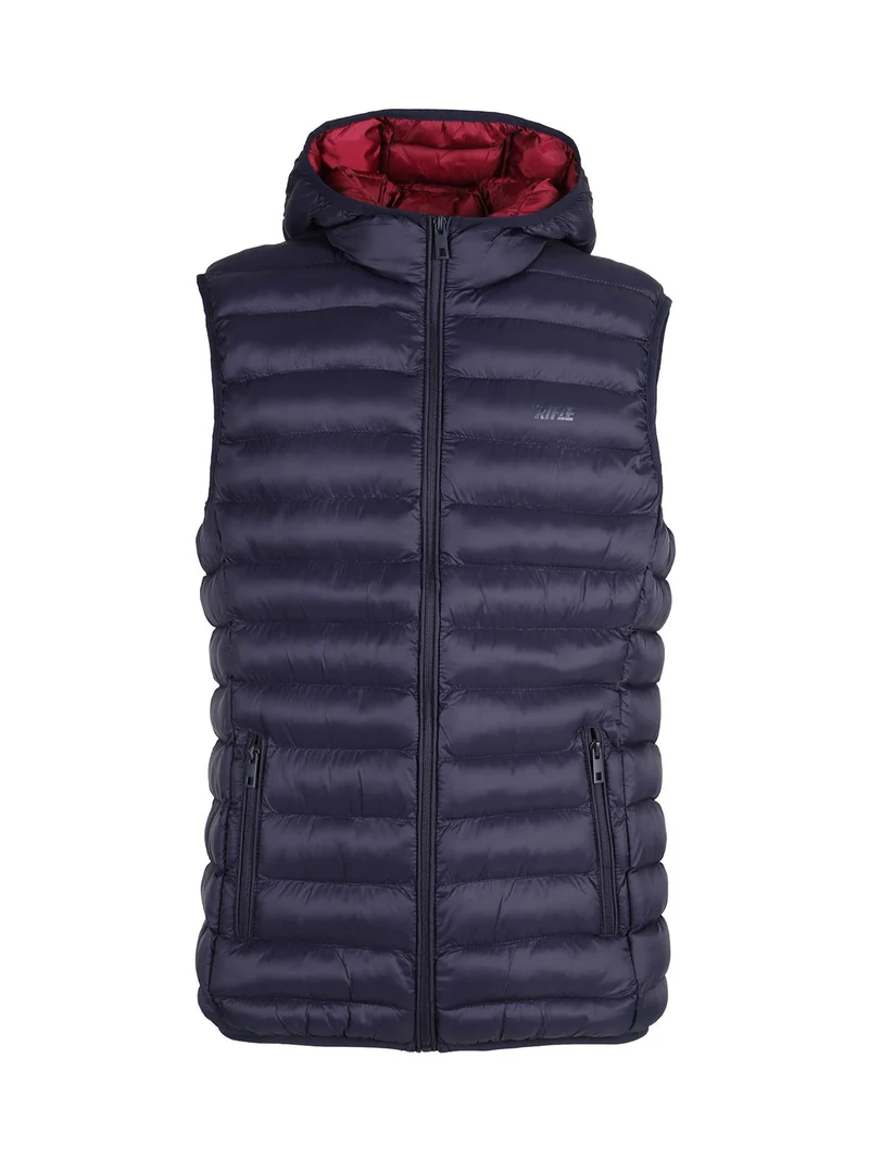 Gilet da uomo imbottito con cappuccio - blu scuro
