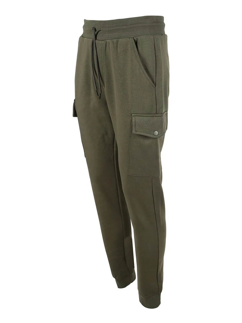 Pantaloni tuta da uomo con tasconi laterali e polsini - oliva