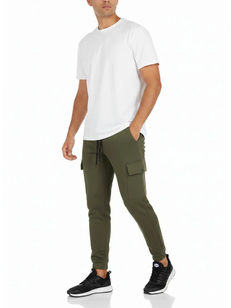 Pantaloni tuta da uomo con tasconi laterali e polsini - oliva