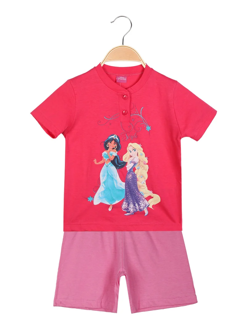 Completo corto da bambina in cotone - fucsia