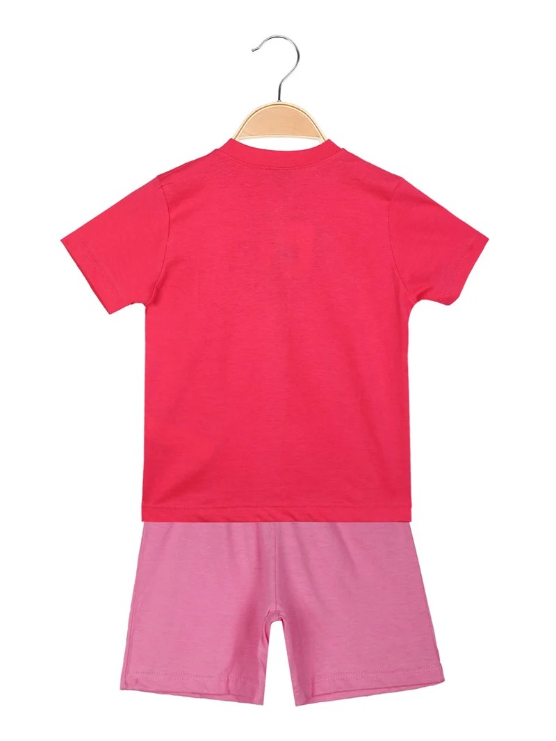 Completo corto da bambina in cotone - fucsia