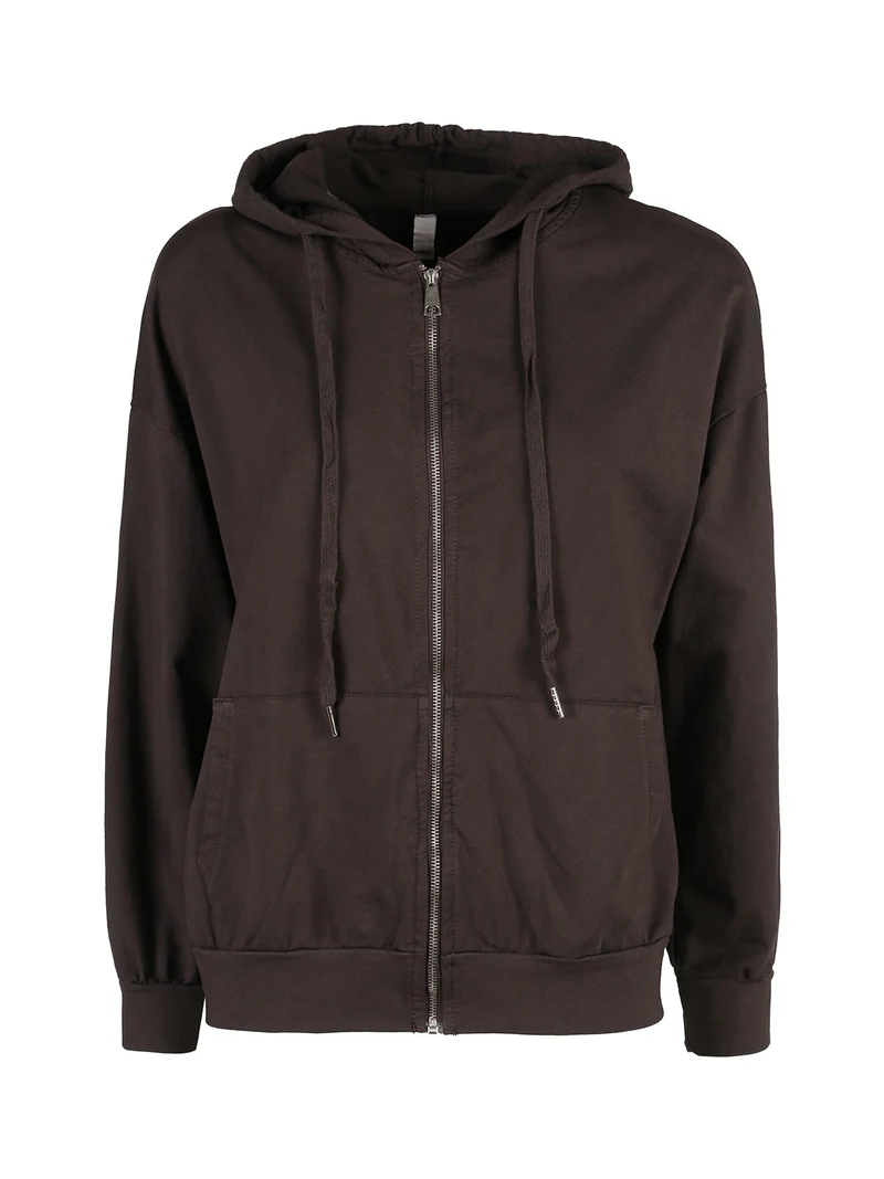 Felpa donna con cappuccio e zip - moro