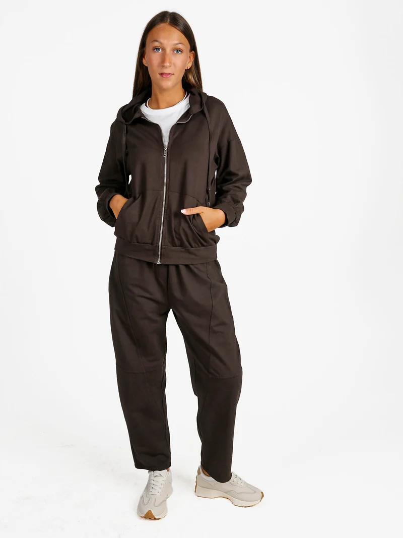Felpa donna con cappuccio e zip - moro