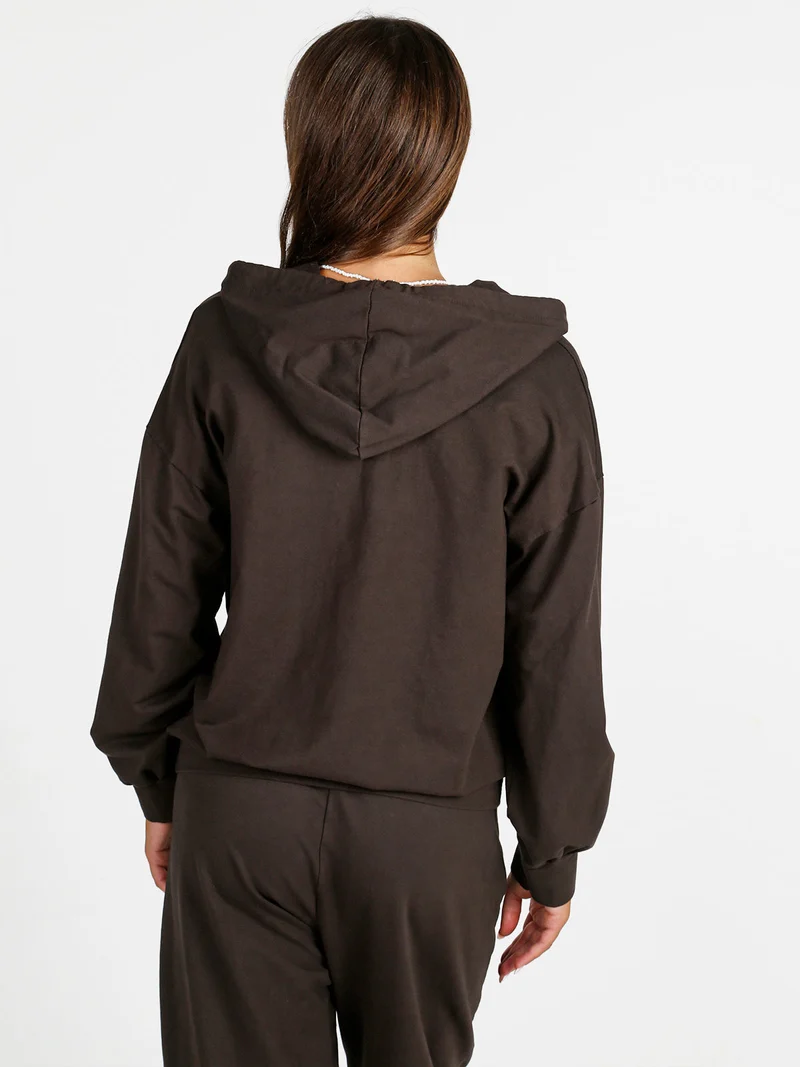 Felpa donna con cappuccio e zip - moro