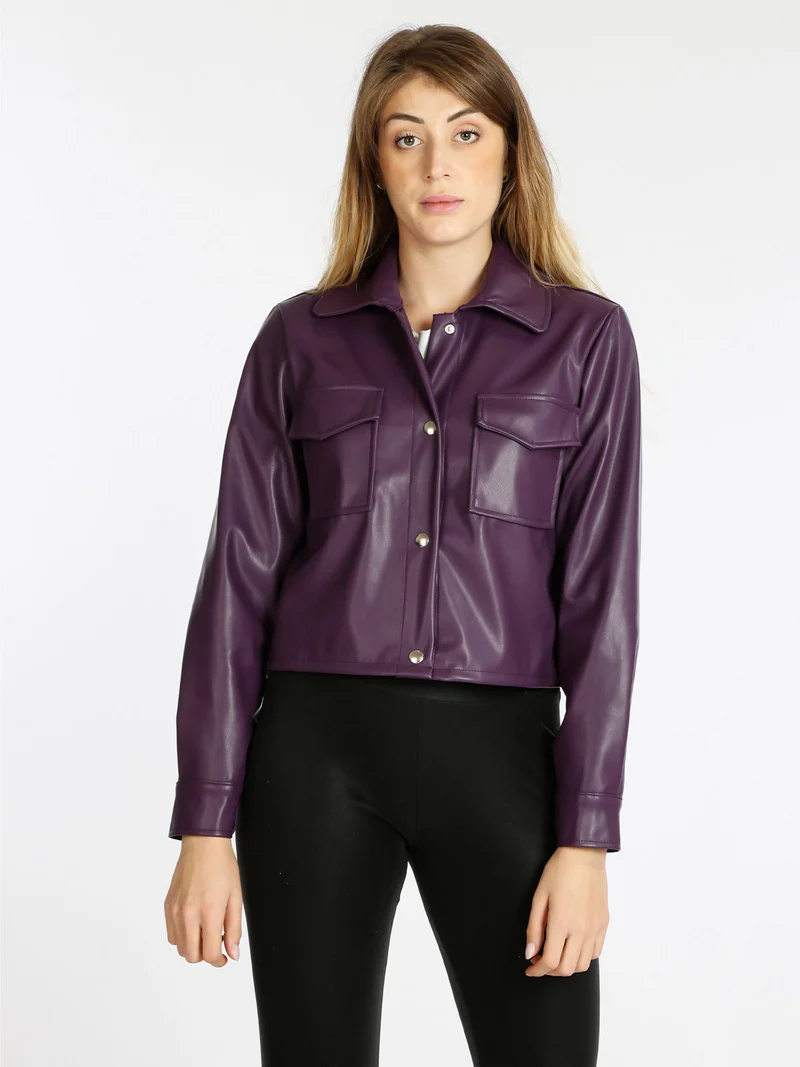 Giacca corta da donna in ecopelle - viola