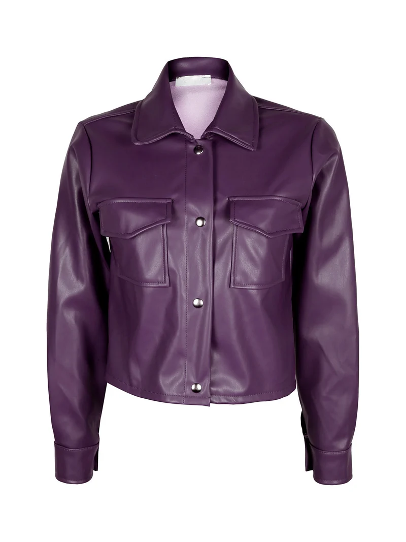 Giacca corta da donna in ecopelle - viola