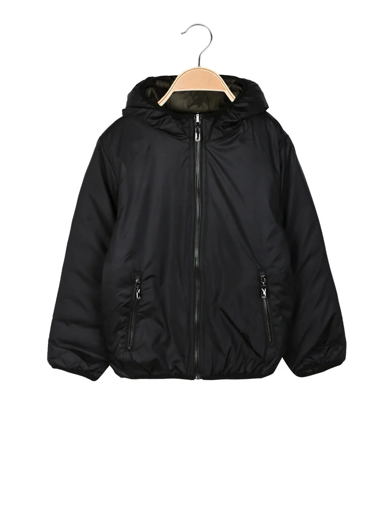 Giubbotto da bambino doubleface con cappuccio e zip - nero