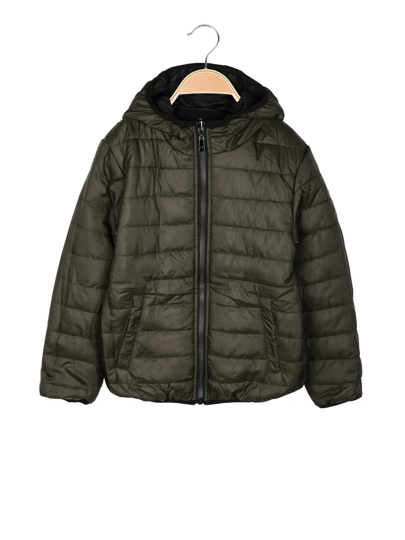 Giubbotto da bambino doubleface con cappuccio e zip - nero