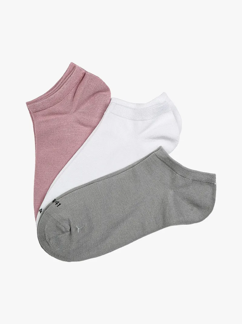 Confezione da 3 paia di calze sneakers da donna in bamboo - grigio