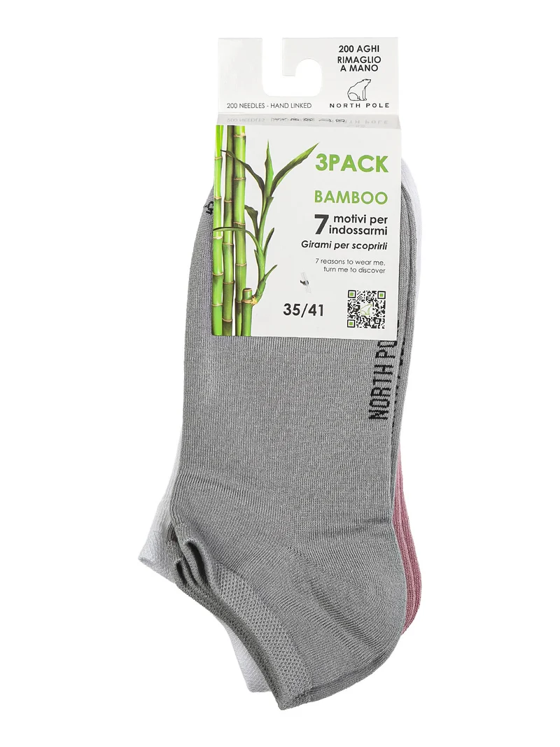 Confezione da 3 paia di calze sneakers da donna in bamboo - grigio