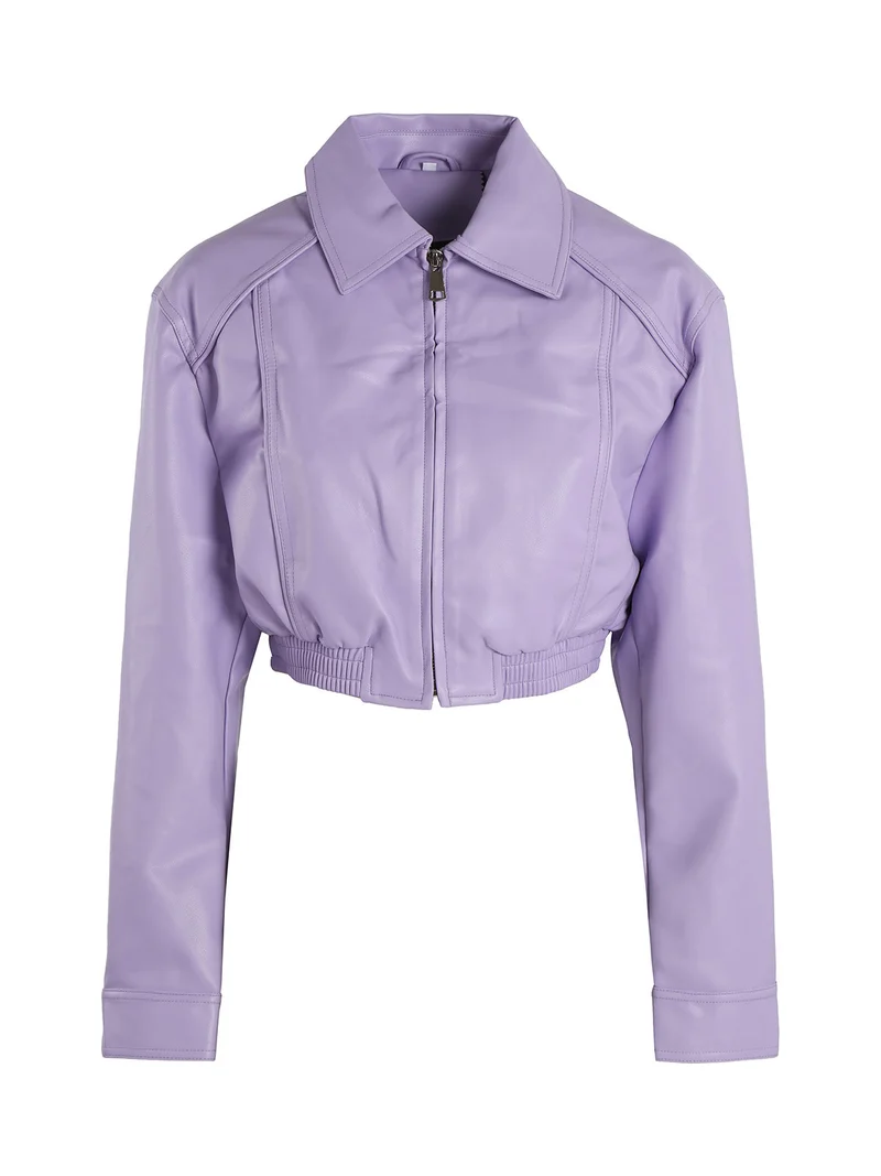 Giacca cropped da donna in ecopelle - lilla